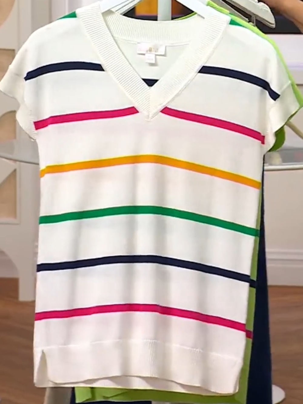 Belle by Kim Gravel Hyper Prep Multi Stripe V-Neck
Sweater
White Size 1X